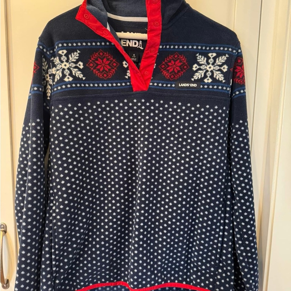 Lands' End Woman’s Navy Snowflake Sweater